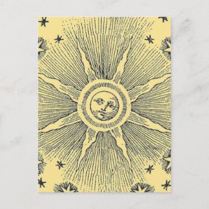 Postal Estrellas Sol Antiguo Cielo Nocturno Zodiaco Medie