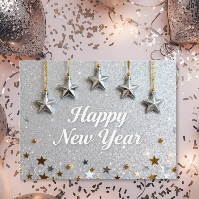 Postal Estrellas Suspendidas Feliz Año Nuevo Chic Moderno (Subido por el creador)