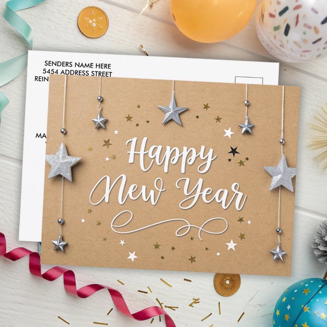 Postal Estrellas suspendidas Feliz Año Nuevo Moda moderna (Subido por el creador)