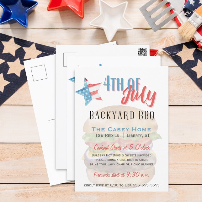 Postal Estrellas y rayas 4 de julio BBQ Backyard (Subido por el creador)