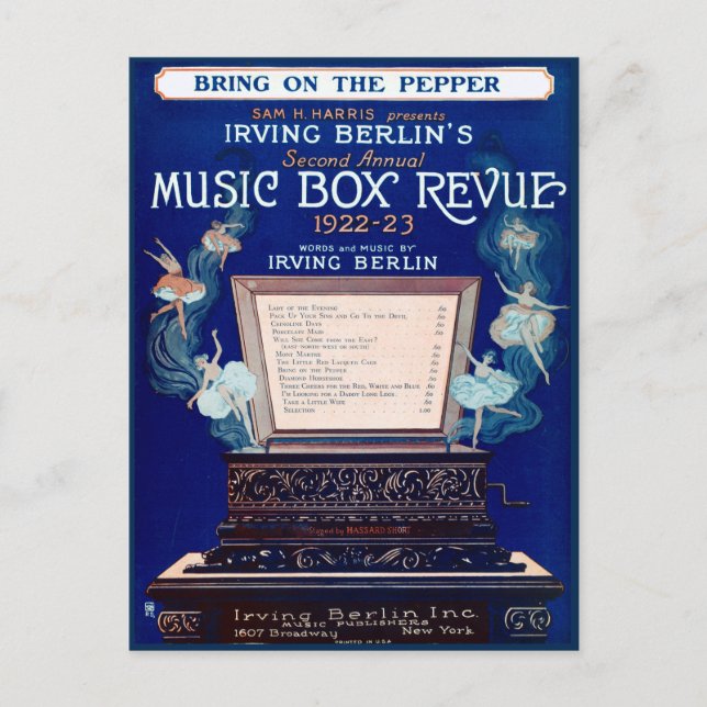 Postal Estudio 1922 de la caja de música de Irving Berlin (Anverso)