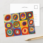 Postal Estudio de color | Wassily Kandinsky<br><div class="desc">Pintura de arte fino titulada Estudio del color,  plazas con círculos concéntricos (1913) por el artista ruso Wassily Kandinsky. El arte original es un colorido estudio abstracto hecho con acuarela,  gouache y crayón en papel. Utilice las herramientas de diseño para agregar texto personalizado o personalizar la imagen.</div>