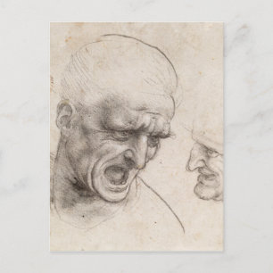 Postal Estudio de dos cabezas de guerreros de Leonardo da