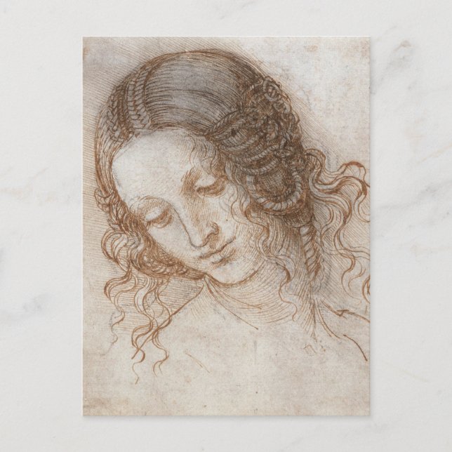 Postal Estudio de Leonardo da Vinci de la cabeza de Leda (Anverso)
