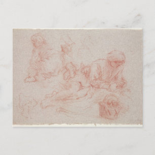 Postal Estudio de un hombre reclinado