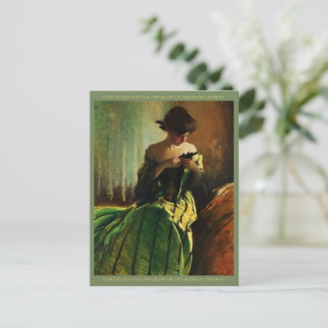 Postal Estudio en negro y verde por John White Alexander (Anverso de pie)