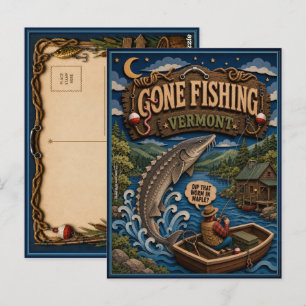 Postal Esturión del lago Vermont Gone Fishing