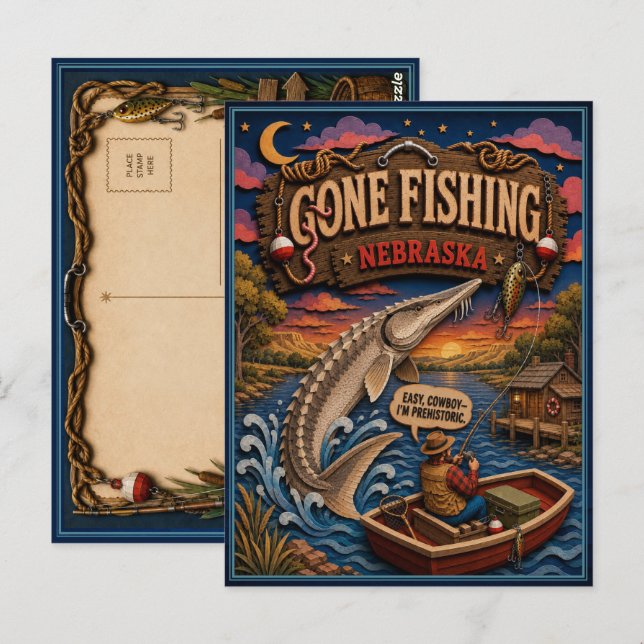 Postal Esturión pálido de Nebraska se fue de pesca (Anverso / Reverso)