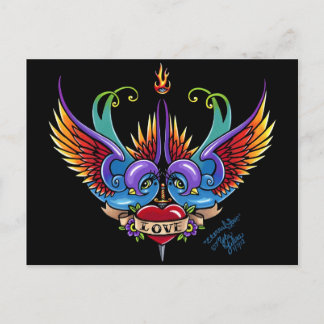 Postal Eterno amor Rainbow Swallow Tattoo Postcard