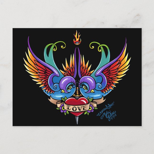 Postal Eterno amor Rainbow Swallow Tattoo Postcard (Anverso)