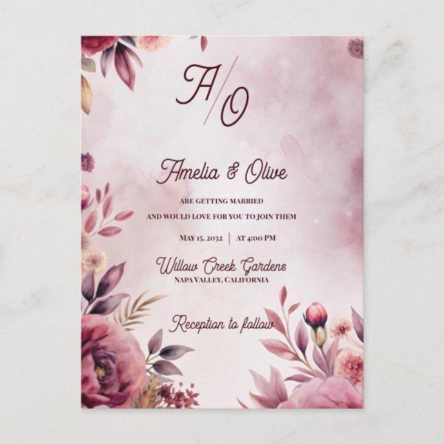 Postal Ethereal Mauve Romantic Luxury Wedding Invitation (Anverso)