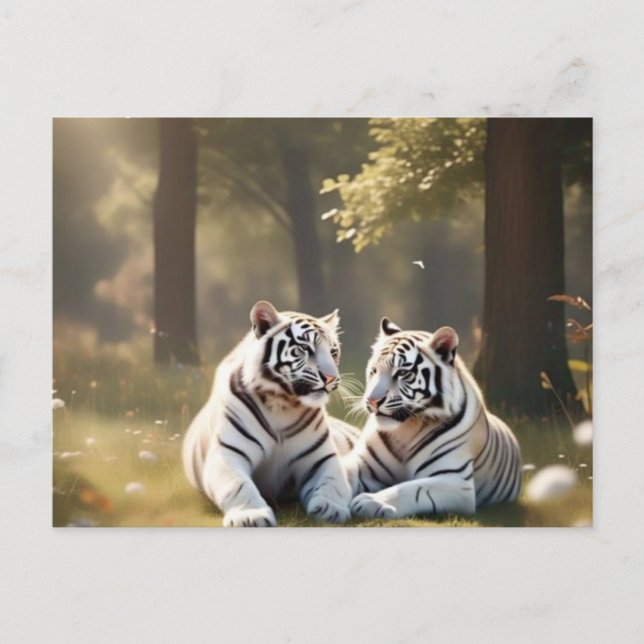 Postal Ethereal White Tigers – Woodland Postcard (Anverso)