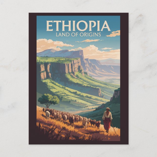 Postal Etiopía Shepard Herd Travel Art Vintage (Anverso)