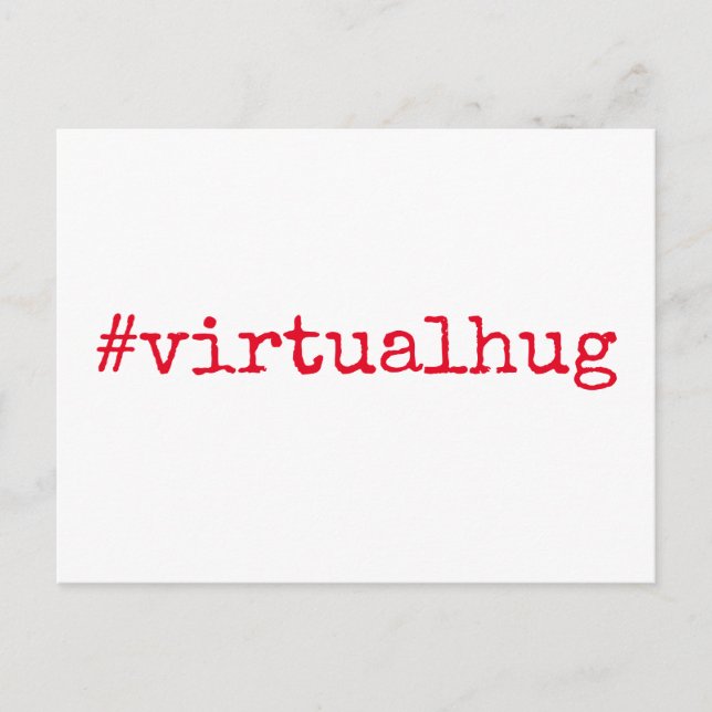 Postal Etiqueta: abrazo virtual en rojo brillante en blan (Anverso)