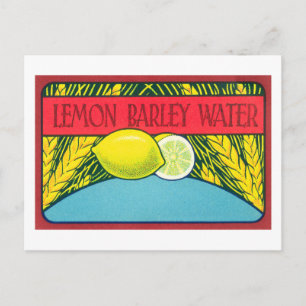 Postal Etiqueta de agua de cebada de limón de cosecha de