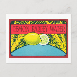 Postal Etiqueta de agua de cebada de limón de cosecha de