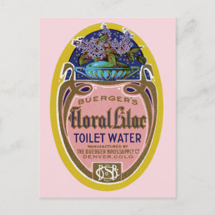 Postal Etiqueta de agua de inodoro de lámina floral vinta