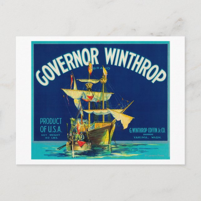 Postal Etiqueta de Apple del gobernador Winthrop (azul) - (Anverso)