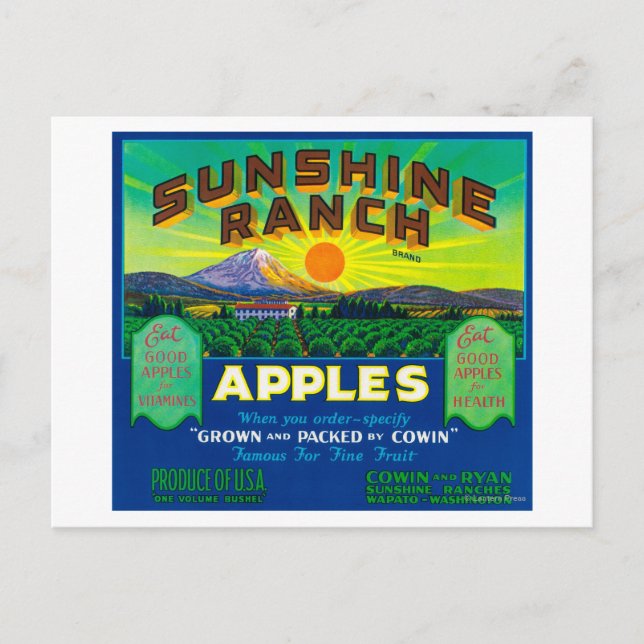 Postal Etiqueta de Apple Sunshine Ranch - Wapato, WA (Anverso)