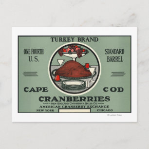 Postal Etiqueta de arándano de marca Cape Cod Turkey