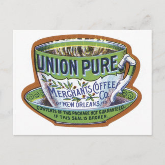 Postal Etiqueta de café de un comerciante de comida pura