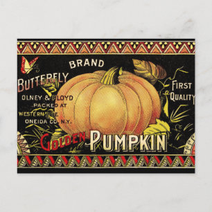Postal Etiqueta de caja de calabaza dorada vintage: Otoño