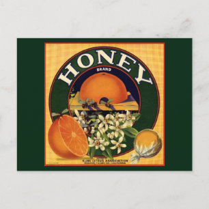 Postal Etiqueta de Caja de Cítricos de la Marca Honey
