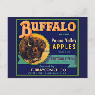 Postal Etiqueta de caja de manzanas de la marca Buffalo d