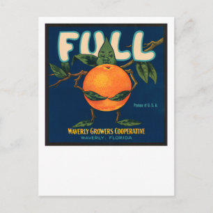 Postal Etiqueta de caja de naranja completa