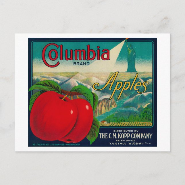 Postal Etiqueta de canal de Apple de Columbia Yakima, WA (Anverso)
