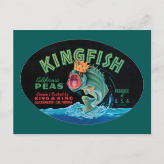 Postal Etiqueta de canal de arvejas de Kingfish Vintage