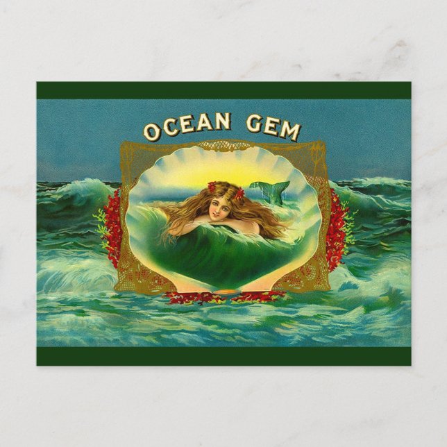 Postal Etiqueta de cigarro de sirena de Ocean Gem (Anverso)