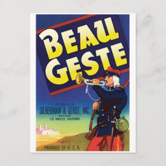 Postal Etiqueta de cosecha Beau Geste Los Angeles Califor