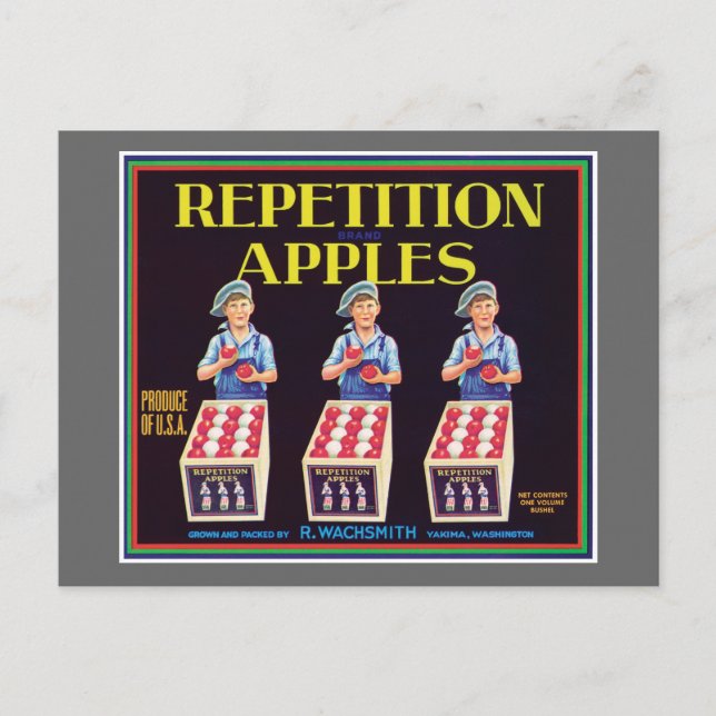 Postal Etiqueta de cosecha de manzanas de repetición (Anverso)