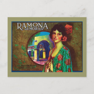 Postal Etiqueta de cosecha de Recuerdos de Ramona