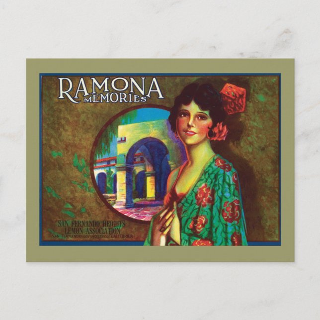 Postal Etiqueta de cosecha de Recuerdos de Ramona (Anverso)