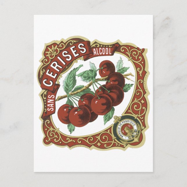 Postal Etiqueta de cosecha de sans cerises alcool (Anverso)