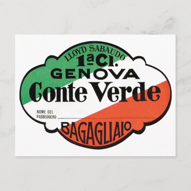 Postal Etiqueta de equipaje Genova Conte Verde (Anverso)