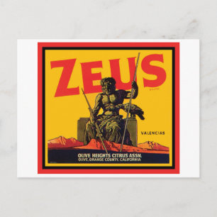 Postal Etiqueta De La Cápsula De La Vintage De Zeus - Con
