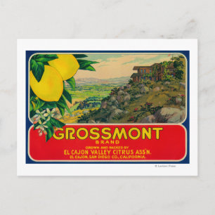 Postal Etiqueta de limón de GrossmontEl Cajon, CA