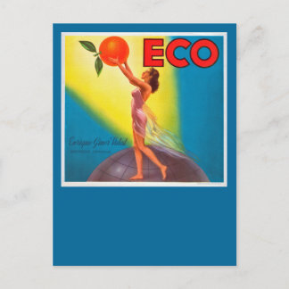 Postal Etiqueta de Naranja ecológico de época