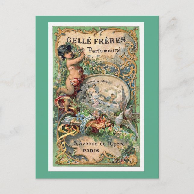 Postal Etiqueta de perfume de París de época (Anverso)