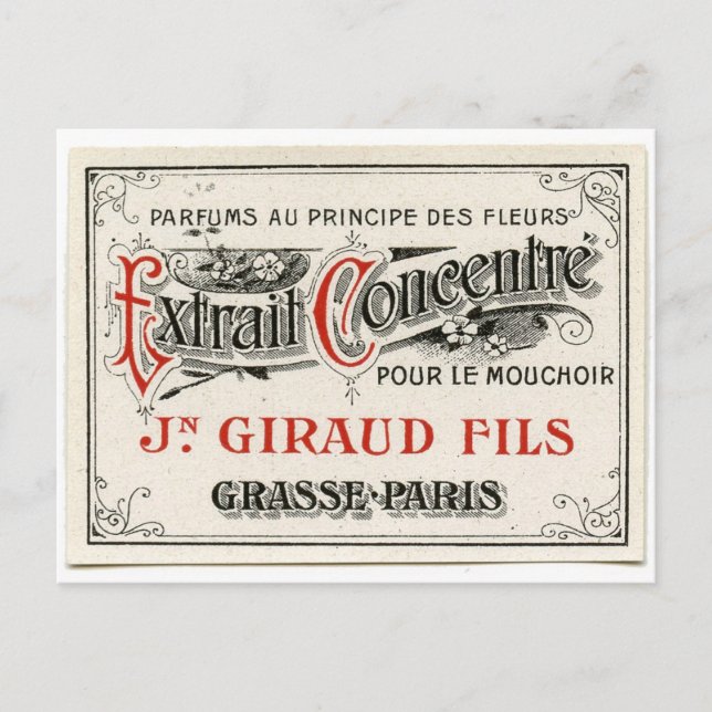 Postal Etiqueta de perfume de París de época (Anverso)