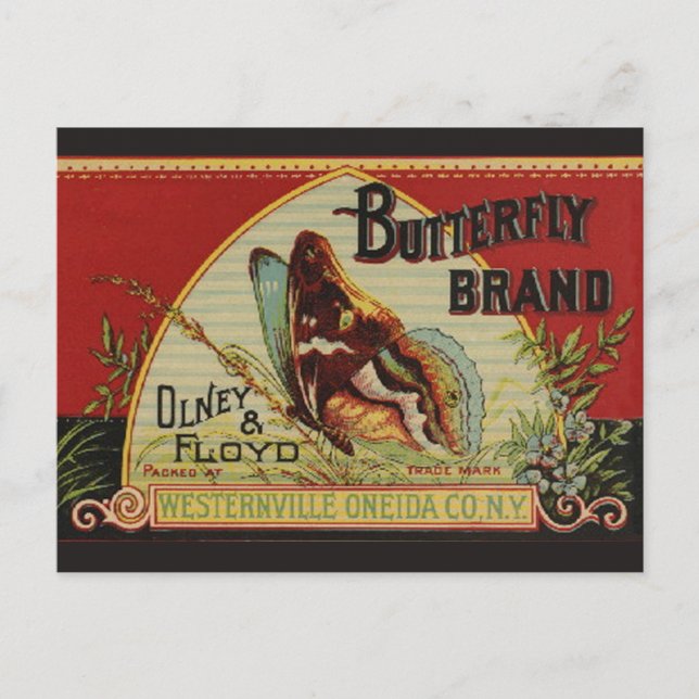 Postal Etiqueta de publicidad de antigüedades de mariposa (Anverso)