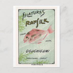 Postal Etiqueta de seda japonesa vintage de pescado