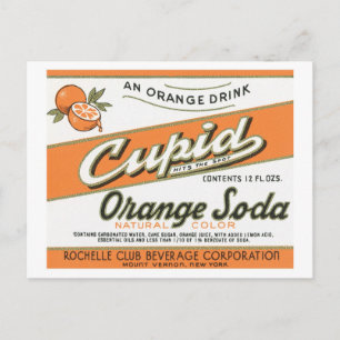 Postal Etiqueta de soda de Naranja cupido vintage