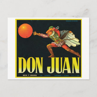 Postal Etiqueta de tasa de rendimiento de Don Juan Vintag