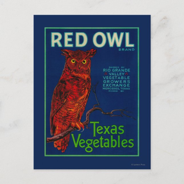Postal Etiqueta de Verdura Red Owl (Anverso)