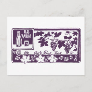 Postal Etiqueta de Vino Francés Antiguo   Viñedo Rústico