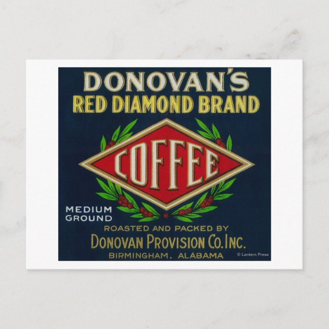 Postal Etiqueta del café de Donovan, Birmingham, AL (Anverso)
